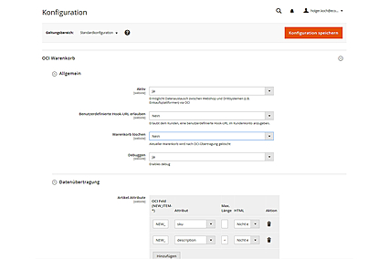 OCI-PunchOut-Konfiguration im avanta Systembackend