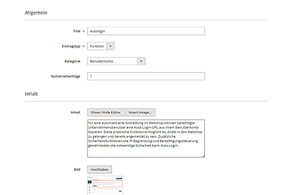 Datenpflege der Funktionsbeschreibungen im Backend