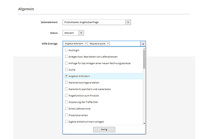 Datenpflege der Seitenhilfe im Backend