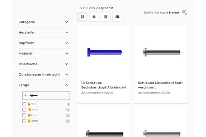 avanta Premium-Filter: Suche in Filter-Attributen