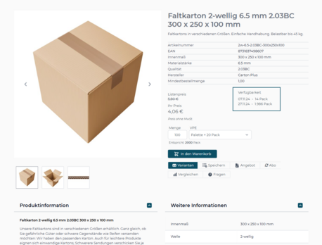 Illustration of exact delivery dates in the webshop for packaging powered by avanta