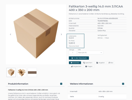 Customized prices in the webshop for packaging powered by avanta