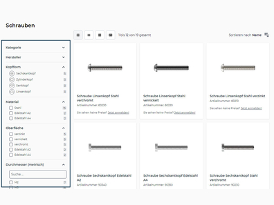 Filter options / search for technical attributes