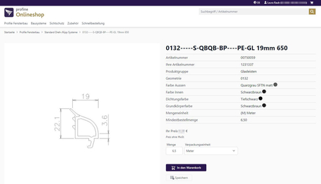 Product detail page profine webshop