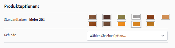Color selection on the product detail page of the Kora webshop